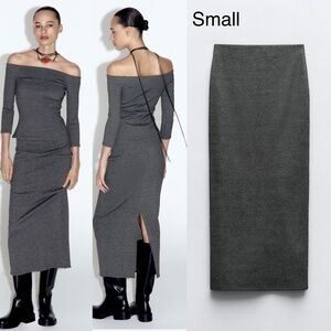 Zara Women Textured Ribbed  midi Skirt